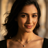 Woman wearing a necklace with a blurred background